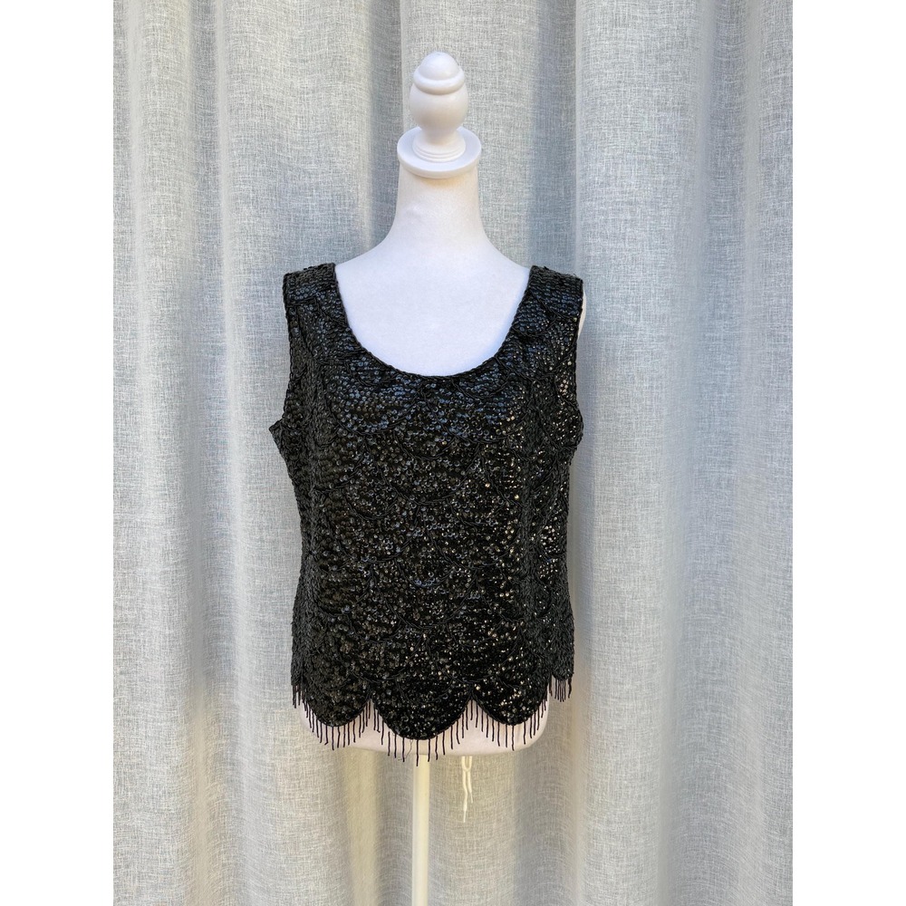 1960's Black Wool Sequins and Beads Embellished Sleeveless party evening  Top
